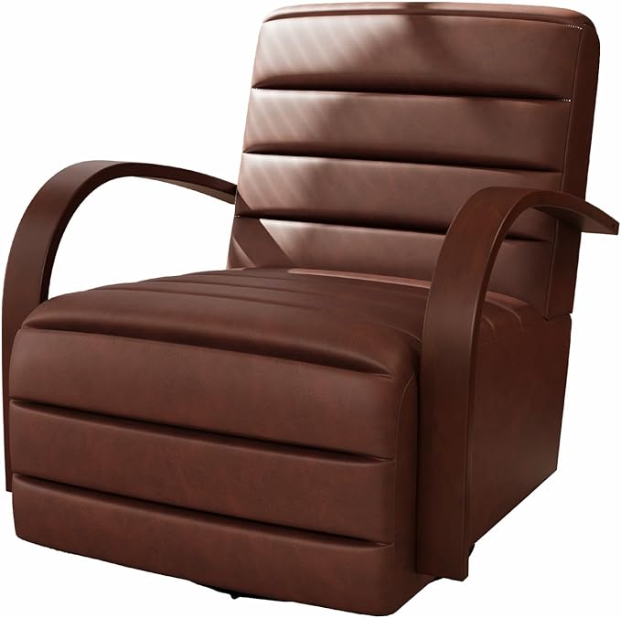 Chifee &amp Vingol 360° Swivel Accent Chair 30.3 W PU Leather Swivel Living Room Chair with Solid Wood Armrests Mid Century Modern Reading ChairBrown
