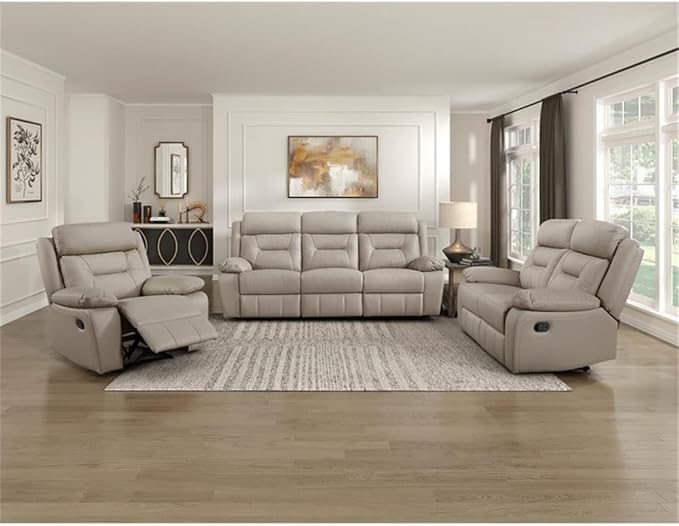 Lexicon Laconia Leather Double Reclining Sofa in Latte