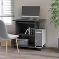 Modern Compact Gray Computer Desk with 3 Shelves and 4 Wheels for Home Office Engineered Wood Small Desk with Ample Storage and Mobility Sleek Design