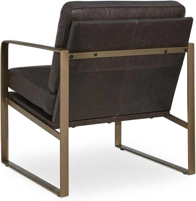 Signature Design by Ashley Bradett Modern Leather Upholstered Accent Chair with Metal Frame Dark Brown &amp Metallic