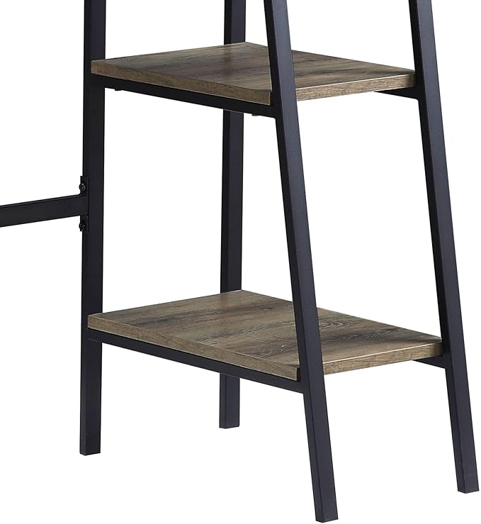 Penau Rustic Oak Writing Desk with Black Finished Legs 2-Tier Shelf Smartphone Holder Modern Design for Home Office