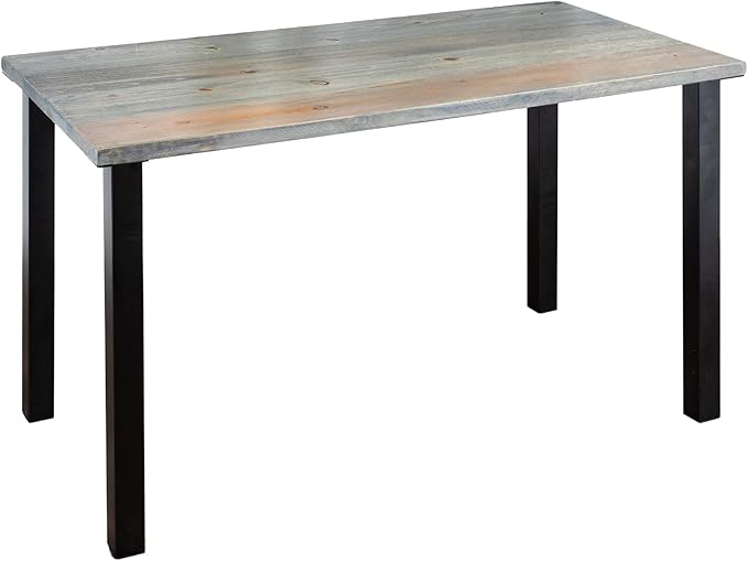 PIPE DECOR Riverstone Grey Solid Wood Rustic 48” Desk with (4) 28” Matte Black Metal Legs Industrial Desk for Home Office