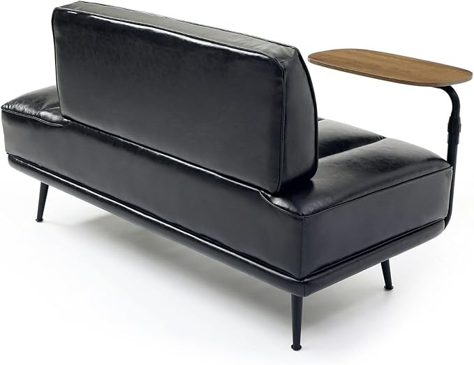 55 Modern Faux Leather Loveseat with 360° Swivel Side Table Mid-Century Tufted 2-Seater Sofa Bench for Living Room Entryway with Metal Legs and Backrest
