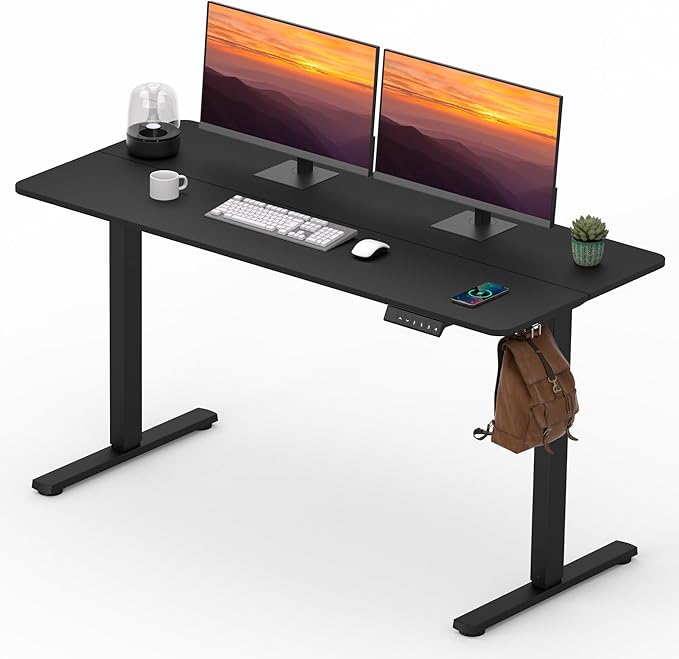Adjustable Stand Up Desk with Memory Preset Standing Desks 55 x 24 Inch Electric Home Office Desk Computer Workstation Splice Black Top + Black Frame