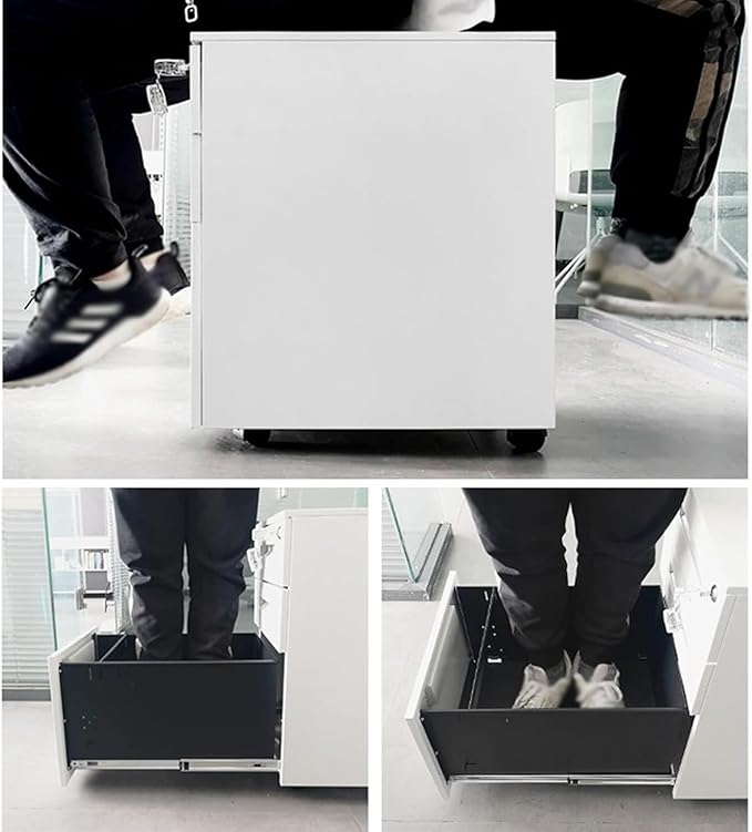 File Cabinet 3 Drawer Metal Mobile File Cabinet with Lock Under Desk Storage(Color:White)