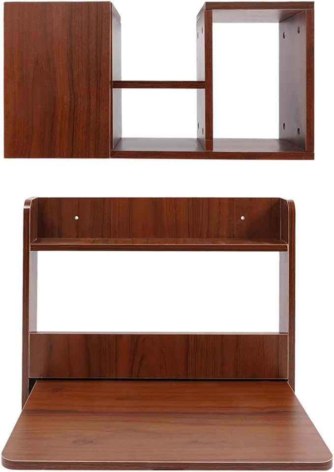 Floating Desk 24 Wall Mounted Folding Desk with Bookshelf Folding Wall Desks Space Saving Workstation with Storage Shelves for Home Office Bedroom Study Room Small Space