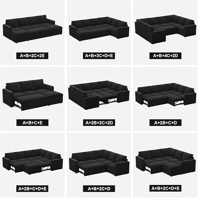 Belffin Velvet Middle Single Module Seat for Modular Sectional Sofa Armrest Module for Sectional Sleeper Sofa Bed Black