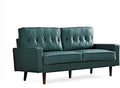 Container Furniture Modern Style Faux Leather Sofa with Elegant Round Tapered Legs and Button Tufted Backrest Perfect for Living Room Bedroom or Home Office 69.3’’ Wide Blue Green