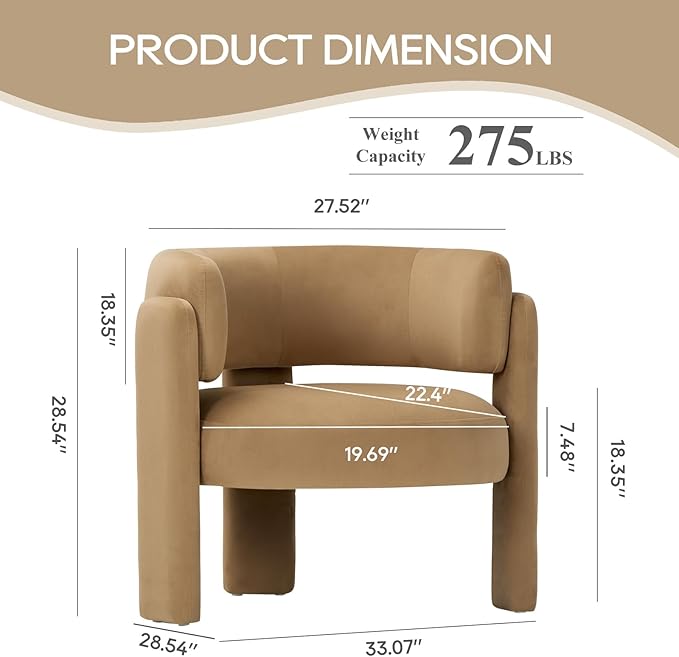 COLAMY Modern Velvet Accent Chairs Set of 2 Upholstered Barrel Chairs Comfy Side Arm Chairs with 3 Legs for Living Room Bedroom Reading Khaki