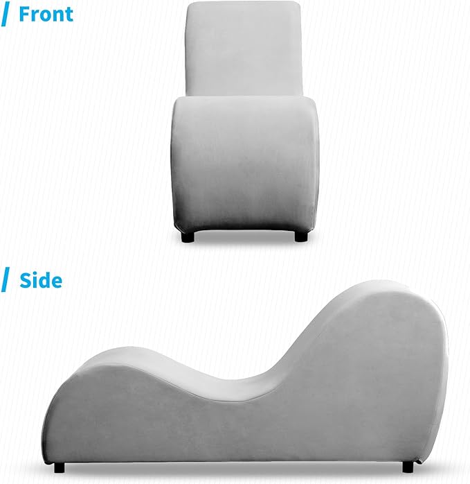 Mjkone 60.6 W Yoga Sofa Chaise Lounge Chair for Adults Office Yoga Stretching Curved Velvet Yogas Chaise Couch Indoor for Living Room Relaxing Lounges Chair for Apartment Exercising Light Grey