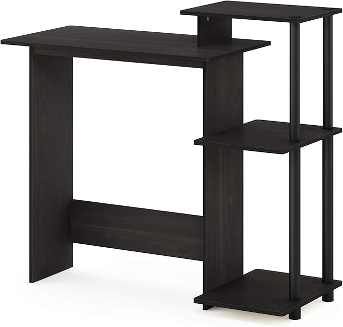 Furinno EFFICIENT Desk 28.6 Wide Gaming Desk with 3 Open Side Shelves Laptop Notebook Computer Desk Office Desk for Home Office Study Room Dorm Bedroom Dark Espresso
