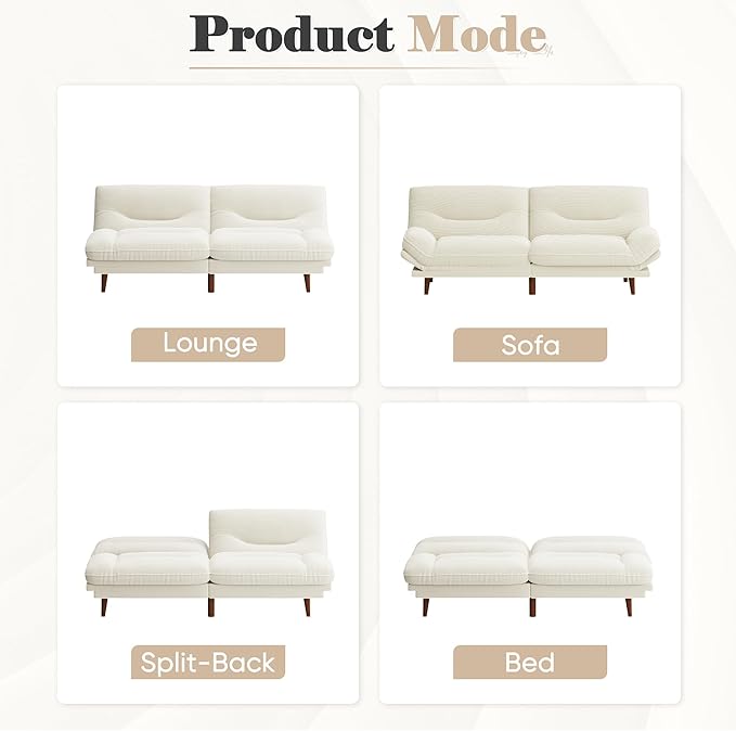 Homall Futon Sofa Bed Modern Loveseat Futon Couch with Adjustable Backrest and Armrests Sleeper Sofa Bed with Wood Frame for Living Room Office Apartment (Corduroy White)
