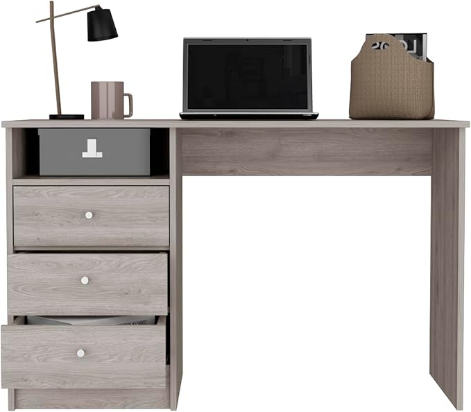 Spacious Computer Desk with 3 Drawers Modern Light Grey Perfect for Home Office &amp Dorm