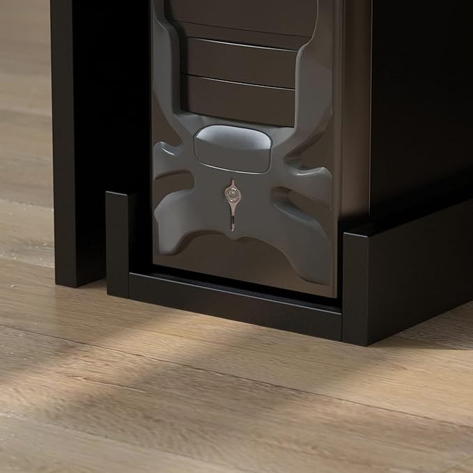 Homsee Reception Desk L-Shaped Office Desk with Counter 1 Door Storage Cabinet 1 Lockable Drawer Hutch Shelf and Keyboard Tray Black