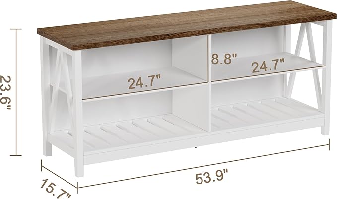 ChooChoo Farmhouse TV Stand for TVs up to 60 Inch Modern Entertainment Center with 4 Open Shelves &amp Built-in Cable Holes Media TV Console for Living Room Bedroom White