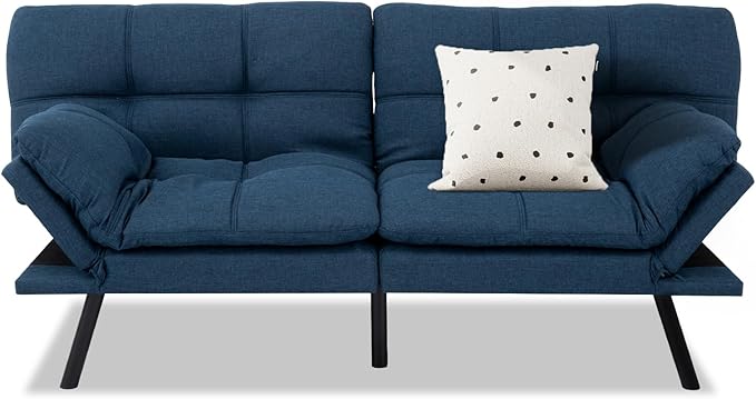 MUUEGM Convertible Futon Sofa Bed Memory Foam Futons Couch Bed 71 Adjustable Backrests and Armrests Sleeper Sofa Modern Love Seat Couch Bed for Living Room Small Space Office Blue