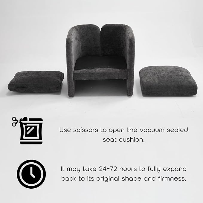 Modern Barrel Accent Chair Single Sofa Chair with Removable Back Pillow Comfy Chenille Upholstered Reading Accent Chair Lounge Armchair for Bedroom Living Room Grey