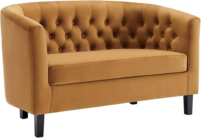 Modway Prospect Channel Tufted Performance Velvet Modern Loveseat Cognac