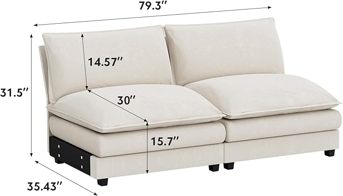 Homall Modular Sectional Sofa Sofa Couch with Reversible Ottoman DIY Combination Chenille Deep Seat Cloud Couch for Living Room Apartment (White 2-Seat)