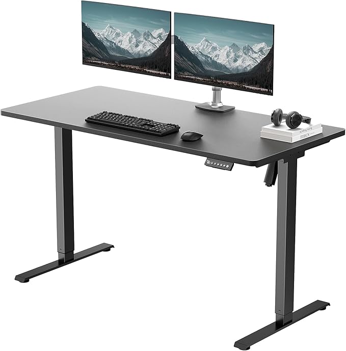48 x 24 in One-Piece Electric Standing Desk Adjustable Height Sit to Stand Up Desk for Home Office Work &amp Study Black Frame &amp Black Desktop (2 Packages)