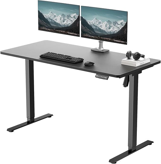 48 x 24 in One-Piece Electric Standing Desk Adjustable Height Sit to Stand Up Desk for Home Office Work &amp Study Black Frame &amp Black Desktop (2 Packages)