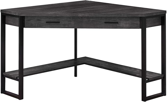 Pemberly Row Corner Computer Desk 42 W x 42 D x 30 H Black Reclaimed Wood Finish with Metal Frame 1 Drawer and Bottom Shelf Traditional Style Home Office Desk for Laptop or Workstation Use