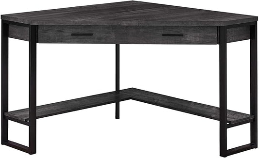 Pemberly Row Corner Computer Desk 42 W x 42 D x 30 H Black Reclaimed Wood Finish with Metal Frame 1 Drawer and Bottom Shelf Traditional Style Home Office Desk for Laptop or Workstation Use