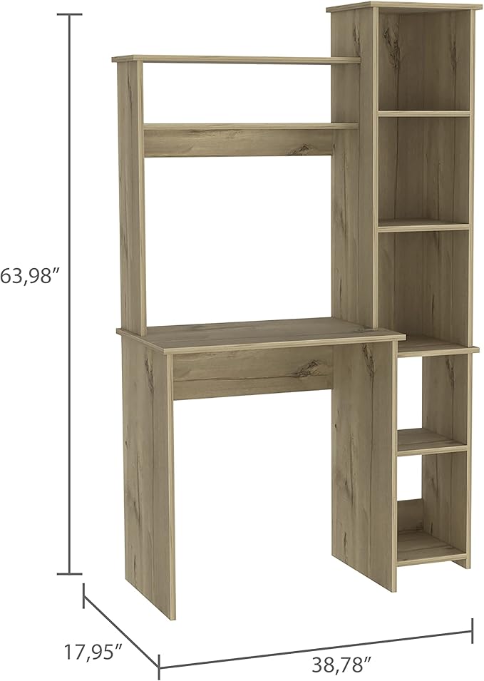 Home Office Desk Writintg Desk Two Superior Shelves Five Cubbies -Light OakBeige