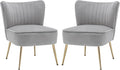 Velvet Accent Chair Set of 2 Comfy Upholstered Side Chair with Gold Metal Legs and Padded Seat Modern Small Corner Armless Living Room Chairs with Wing Back Light Gray