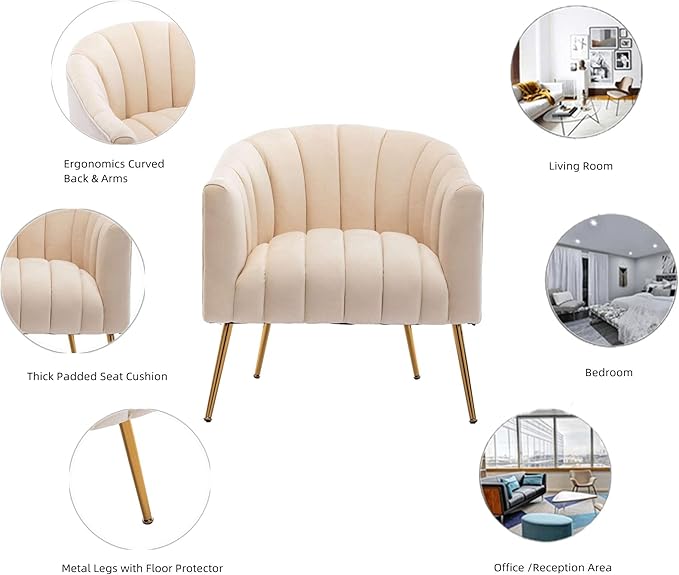 Modern Velvet Tub Chair Armchairs Barrel Accent Dinning Chair with Gold Plated Metal LegsThick Soft Padded Seat for Living Room