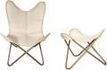 PLW Handmade Leather Butterfly Chair with Matching Ottoman – Beige Seat &amp Golden Folding Iron Frame Vintage Lounge Accent Chair for Living Room Bedroom or Office