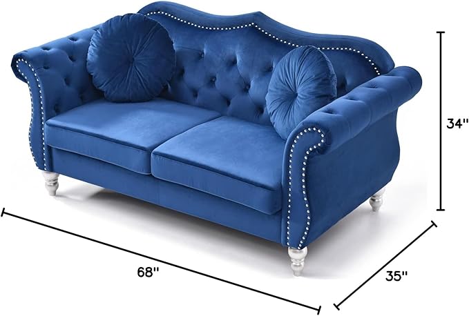 Velvet Loveseat 68 Wide Dark Gray - Hollywood Regency Style Sofa Navy Blue
