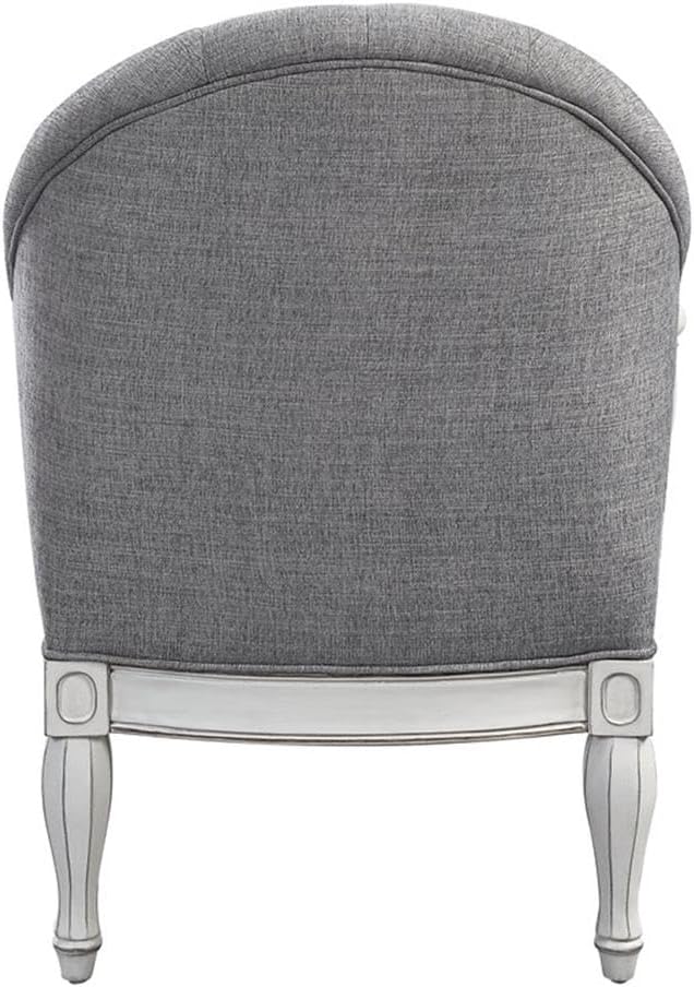 Pemberly Row Button Tufted Fabric &amp Wood Accent Chair Gray/Antique White Finish 41 H x 31 W x 32 D Foam Cushion Wooden Legs Transitional Style for Living Room or Family Room Seating