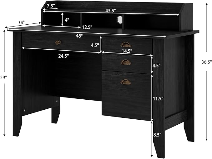 Safeplus 48 Computer Desk with 4 Storage Drawers and Hutch Wood Executive Table for PC Laptop