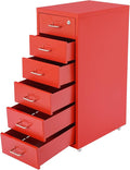 DYRABREST 6 Drawer Vertical File Cabinet with Wheels and Lock Metal Storage Organizer Cabinet for Home Office Study Modern Rolling Filing Cabinet for Documents Supplies (red)