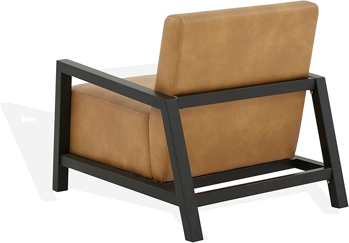 SAFAVIEH Couture Collection Roselle Mid-Century Modern Brown Vegan Leather/Black Solid Wood Accent Chair for Living Room Home Office Study Bedroom
