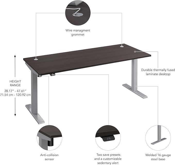 Bush Business Furniture Move 40 Series Height Adjustable Desk 72W x 30D Storm Gray