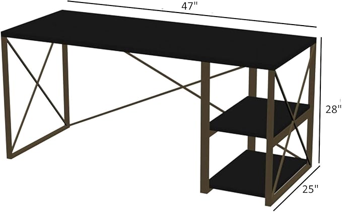 Morello Gold Metal e 47 Wooden Top 2 Shelves Writing and Computer Desk for Home Office White
