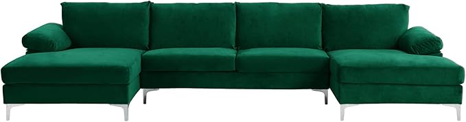 Casa Andrea Milano Modern Large Velvet Fabric U-Shape Sectional Sofa Double Extra Wide Chaise Lounge Couch