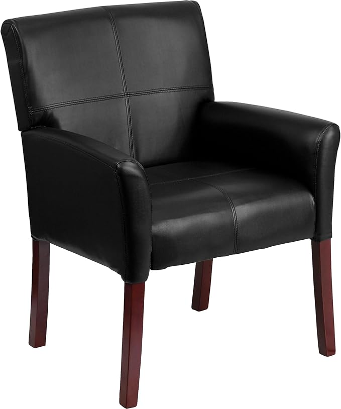 Flash Furniture Taylor LeatherSoft Upholstered Executive Side Reception Chair Lobby Chair with Cushions and Padded Arms Black
