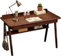 Solid Wood Writing Desk 47 Mid-Century Modern Walnut Desk Home Office Computer Desk with 2 Drawers and Storage Shelf Laptop Desk Study Table Work Desk Station