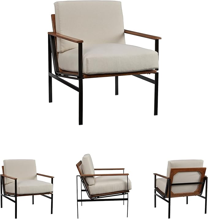 Signature Design by Ashley Tilden Mid-Century Modern Accent Chair Ivory &amp Black