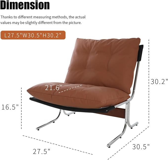 Leather Armchair Modern Accent Chair High Back Living Room Chairs with Metal Legs and Soft Padded Sofa Chairs for Home OfficeBedroomDining Room (Brown)
