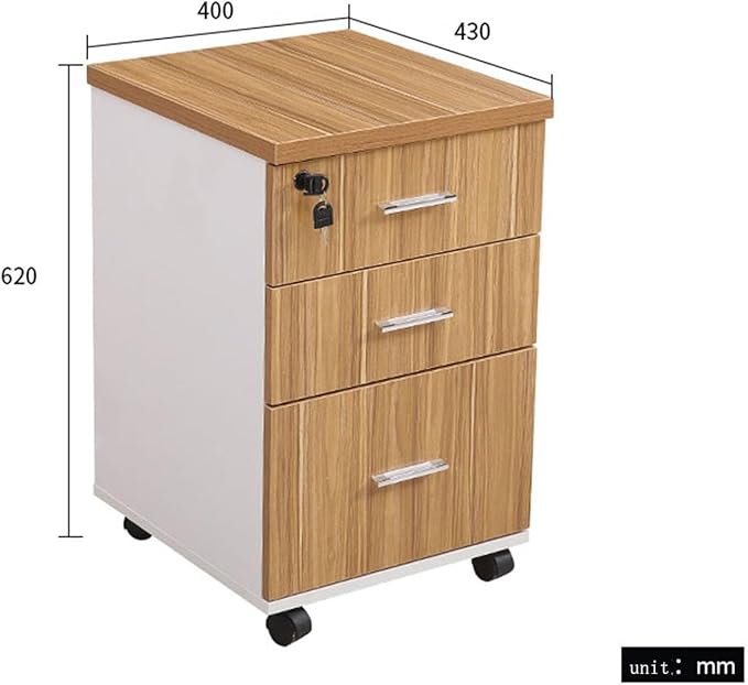 Wooden Desktop Storage Box with Lockable Drawers - Mobile File Cabinets - Desktop Storage Cabinet with Drawers - Wooden Nightstand Office Document Cabinet StorageC