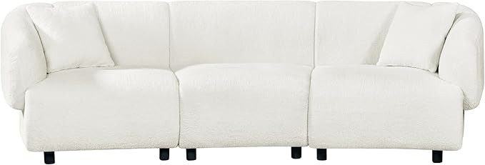 Merax 98.5 Modern 3 Seater Curved Sofa Luxury Boucle Fabric Sofa Minimalist Cozy Cloud Couch for Living Room Bedroom Apartment Home Office Beige