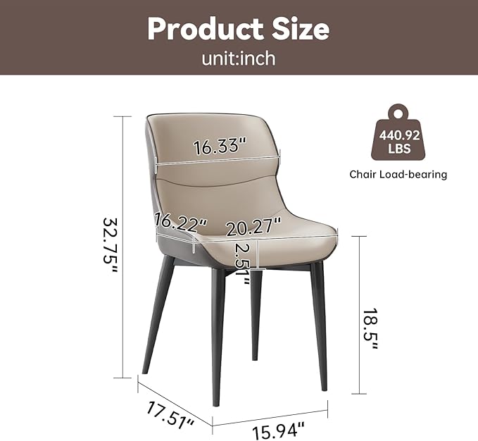 Kitchen Dining Chairs Set of 2 Modern Accent Heavy Duty Desk Chairs with Metal Legs for Home Office Bedroom &amp Living Room
