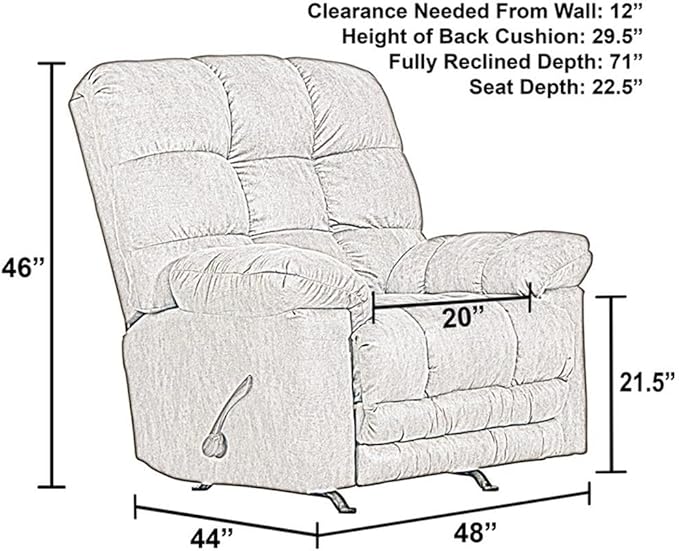 Bowery Hill Oversized Rocker Recliner 48 W x 44 D x 46 H Brown Polyester Fabric Extra Extension Footrest Cool Gel Memory Foam Seat Smooth Rocking Motion Durable Steel Frame Living Room Chair