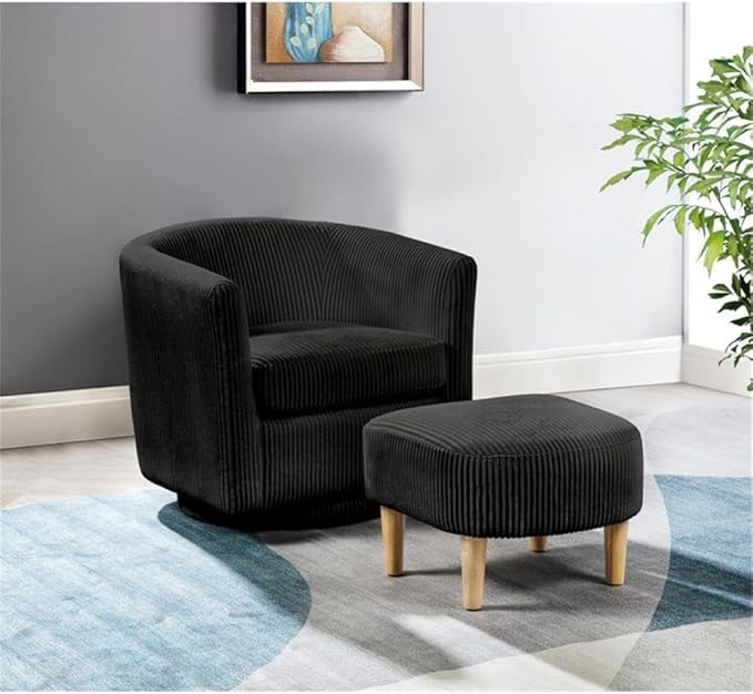 Furniture 360° Swivel Accent Chair and Ottoman Set Black