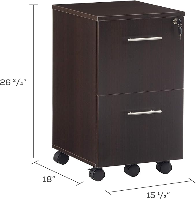 Scranton &amp Co File Cabinet with 2 Drawers &amp 1 Lock Rolling Mobile and Portable File Cabinet with Wheels for Documents A4/Letter/Legal(Mocha)