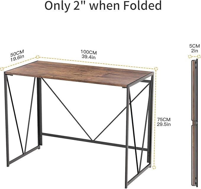 NOBLEWELL HOME NWCD3D Folding Computer Desk Rustic Brown